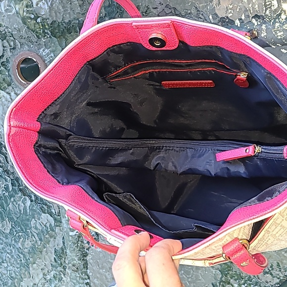 Tommy Hilfiger Tote‎ PINK STRAPS TH ALL OVER PRINT Bag - Picture 6 of 17